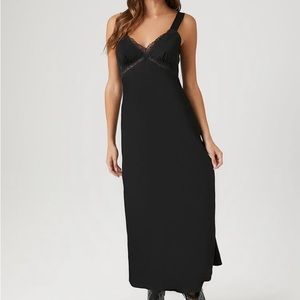 Forever 21 Satin Lace-Trim Midi Slip Dress